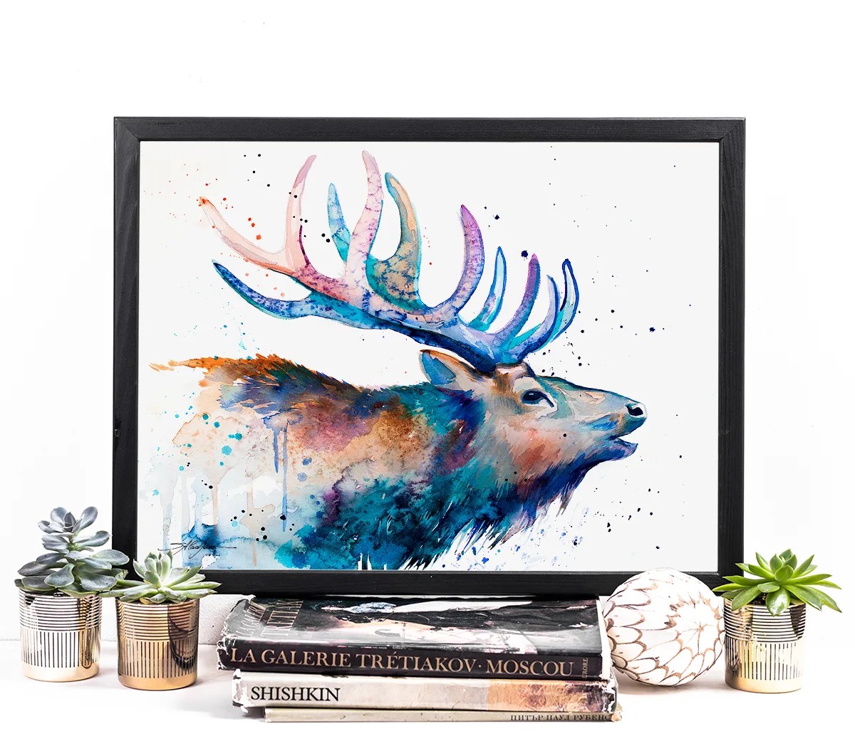 Red deer watercolor painting print by Slaveika Aladjova