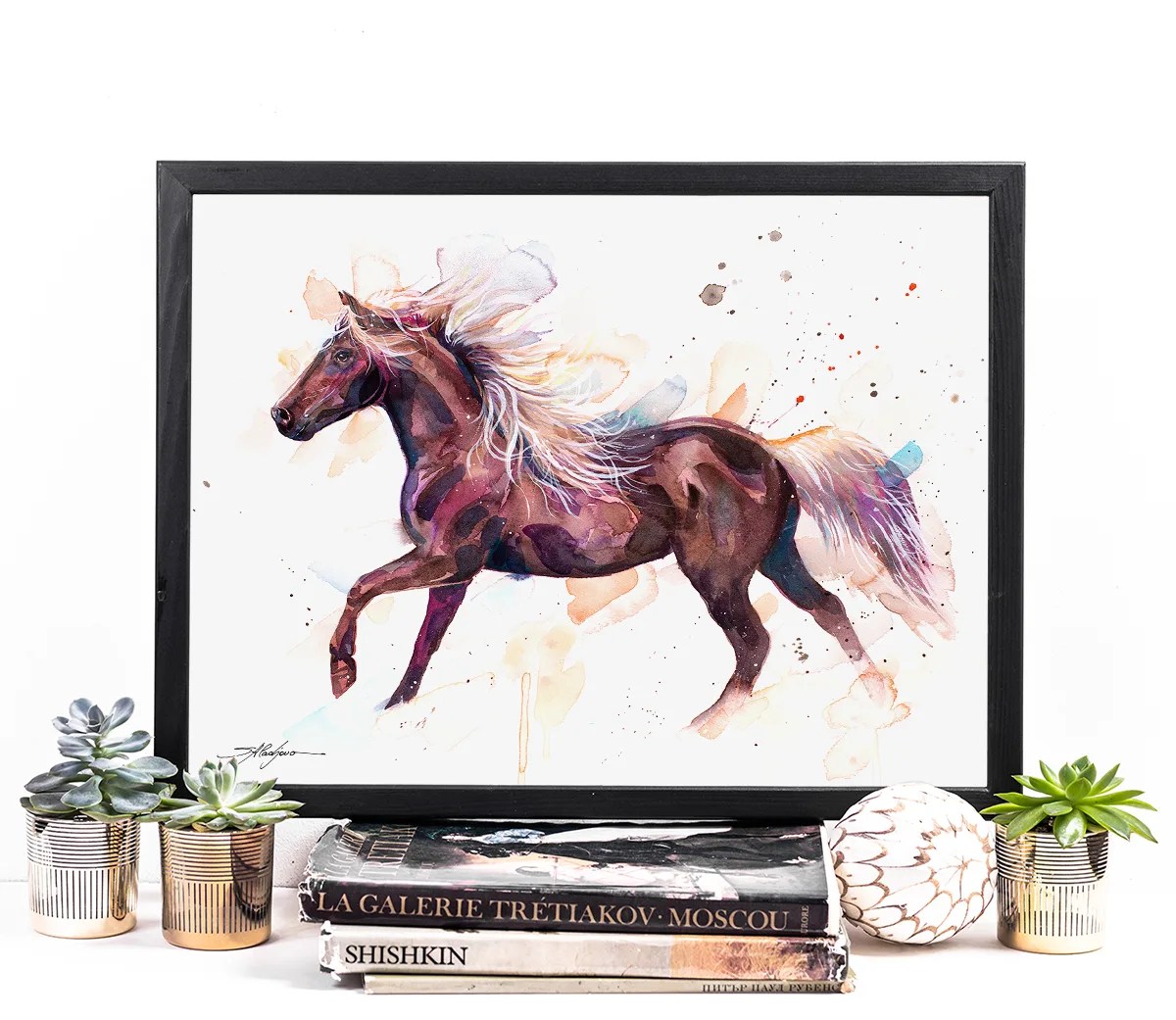 Rocky Mountain horse watercolor painting, limited edition art print by Slaveika Aladjova, view 3