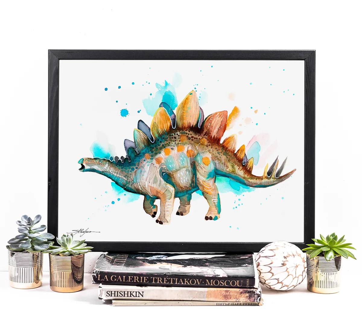 Stegosaurus watercolor painting, limited edition art print by Slaveika Aladjova, view 3