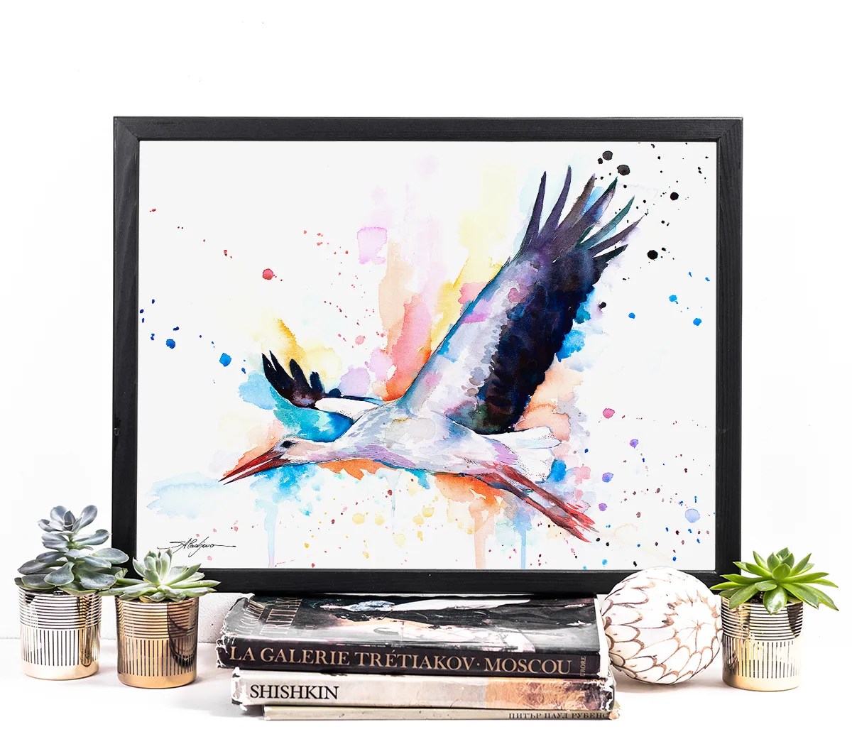 Stork watercolor painting print by Slaveika Aladjova