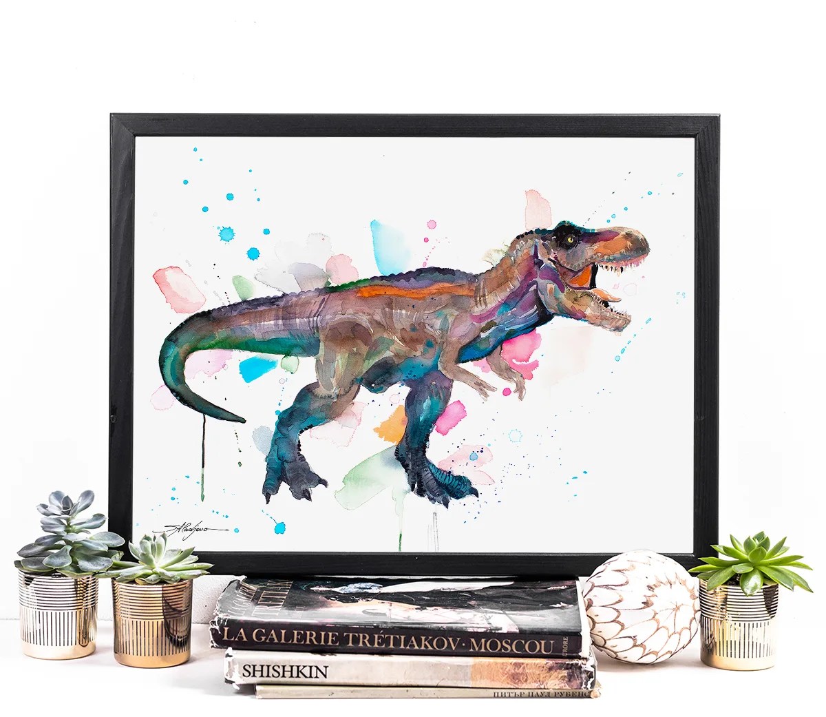 Tyrannosaurus rex watercolor painting, limited edition art print by Slaveika Aladjova, view 3