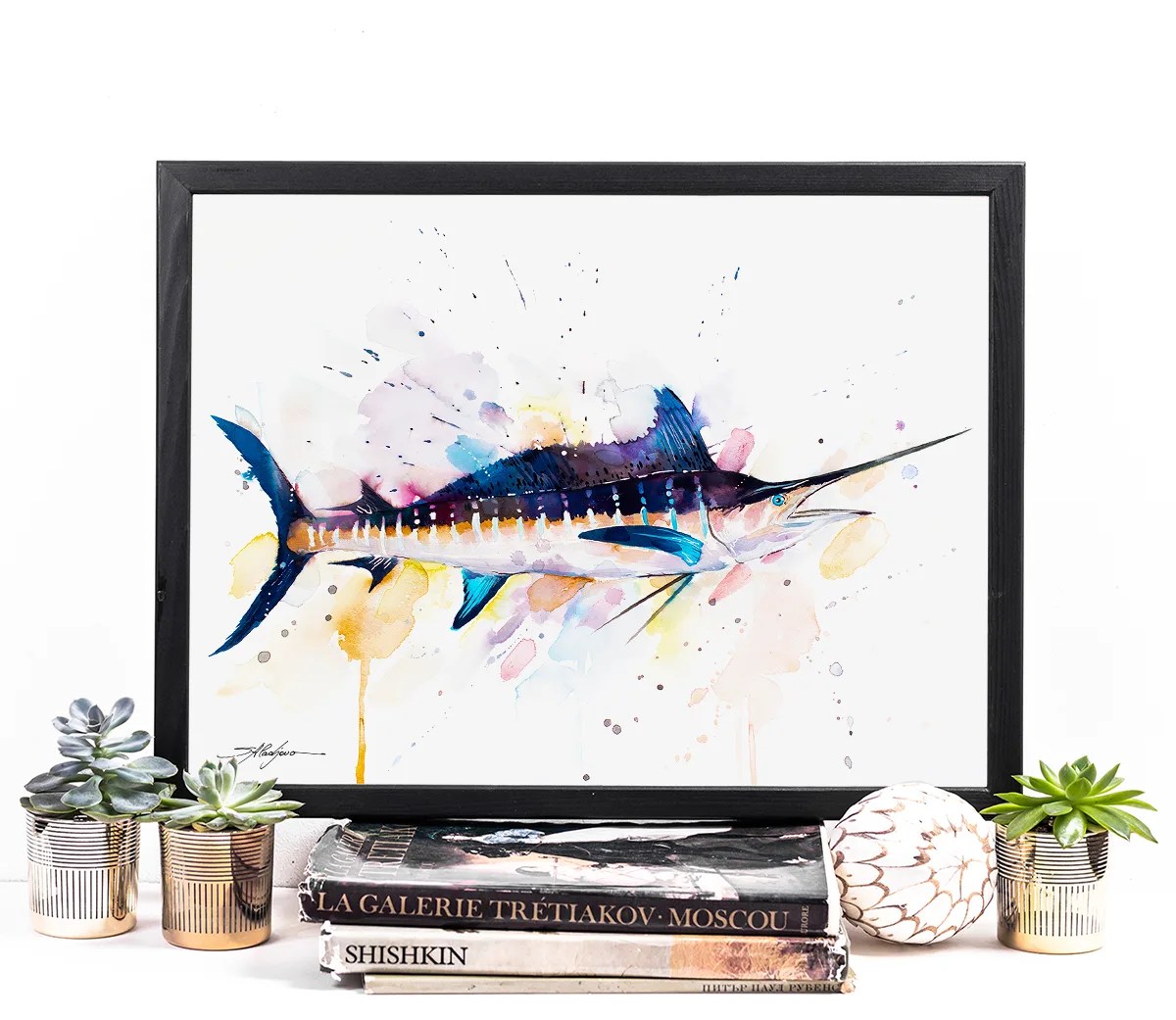 Atlantic blue marlin watercolor painting, limited edition art print by Slaveika Aladjova, view 3