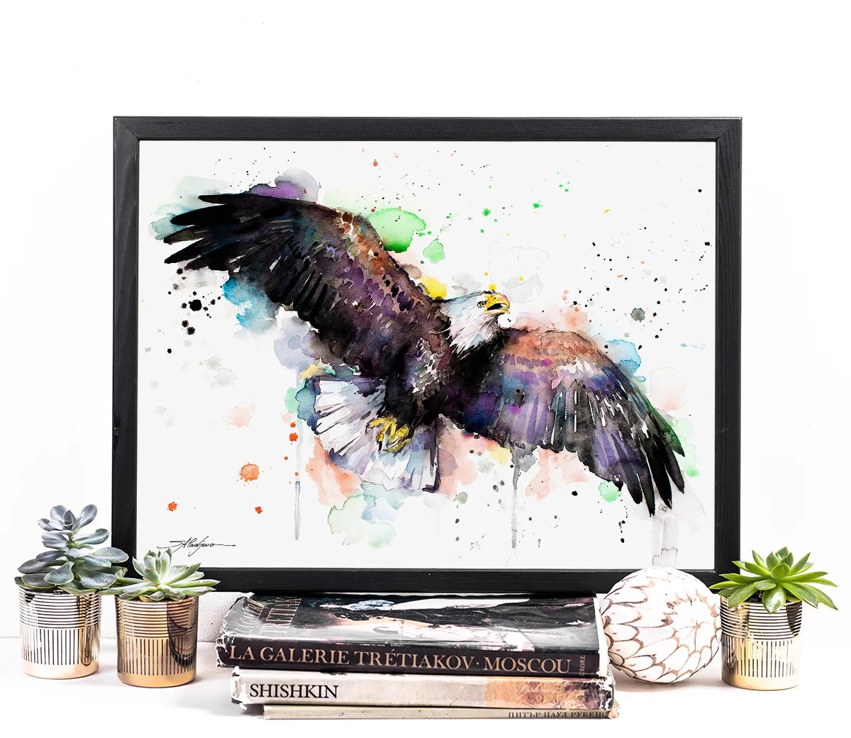 Bald Eagle watercolor painting print by Slaveika Aladjova, animal, illustration, bird art,