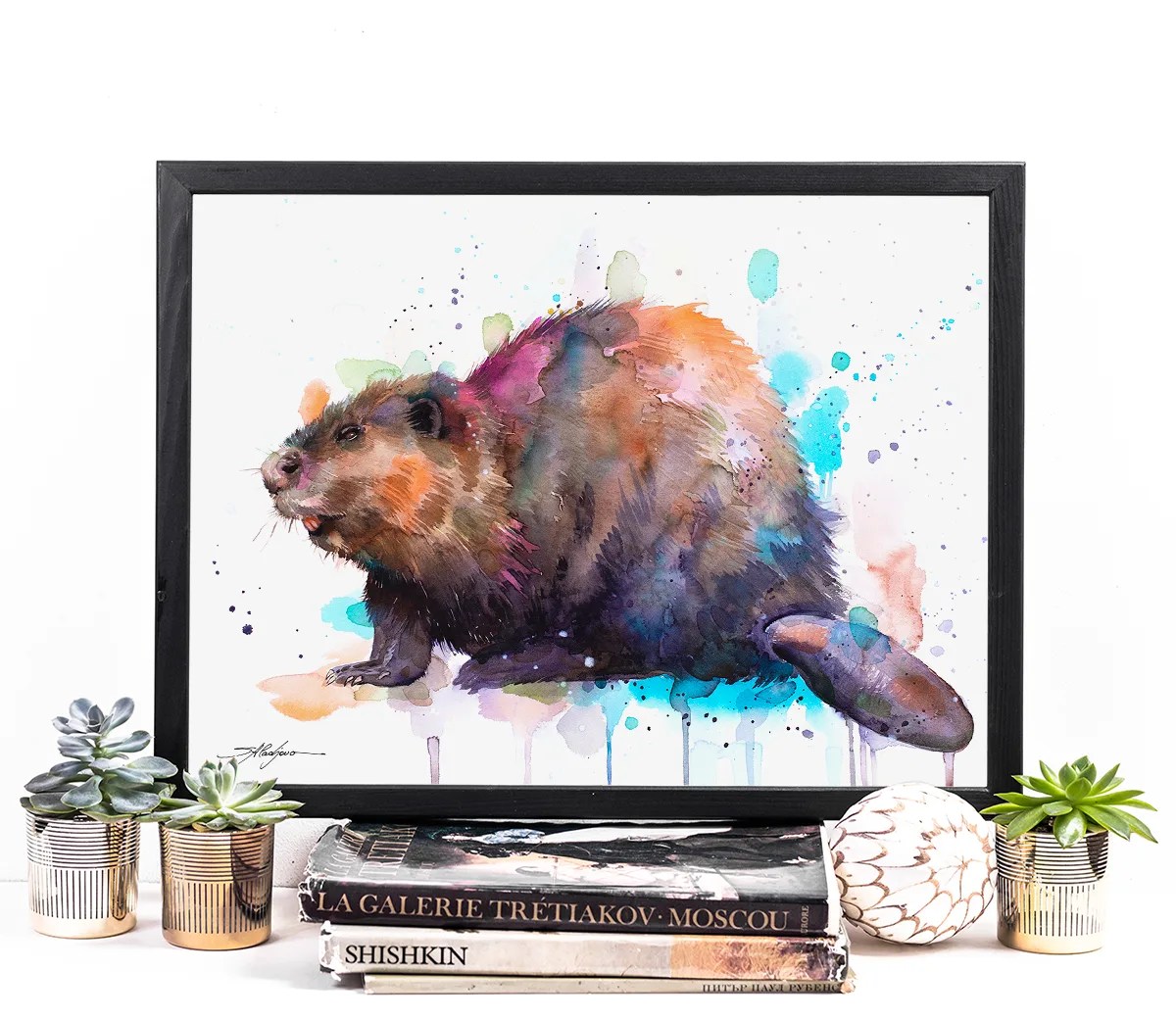 Beaver watercolor painting, limited edition art print by Slaveika Aladjova, view 3