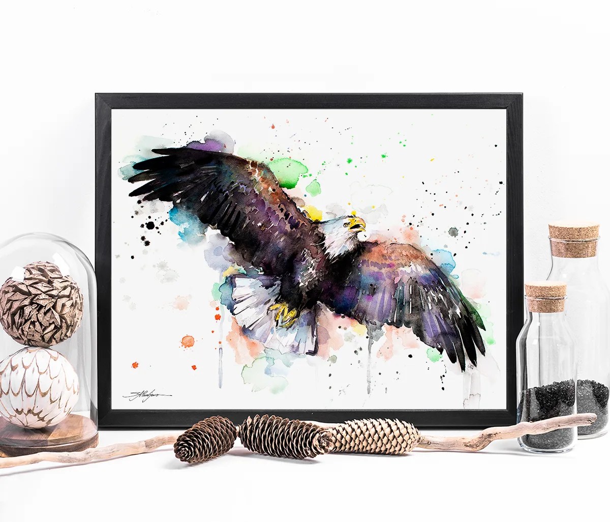 Bald Eagle watercolor painting print by Slaveika Aladjova, animal, illustration, bird art,