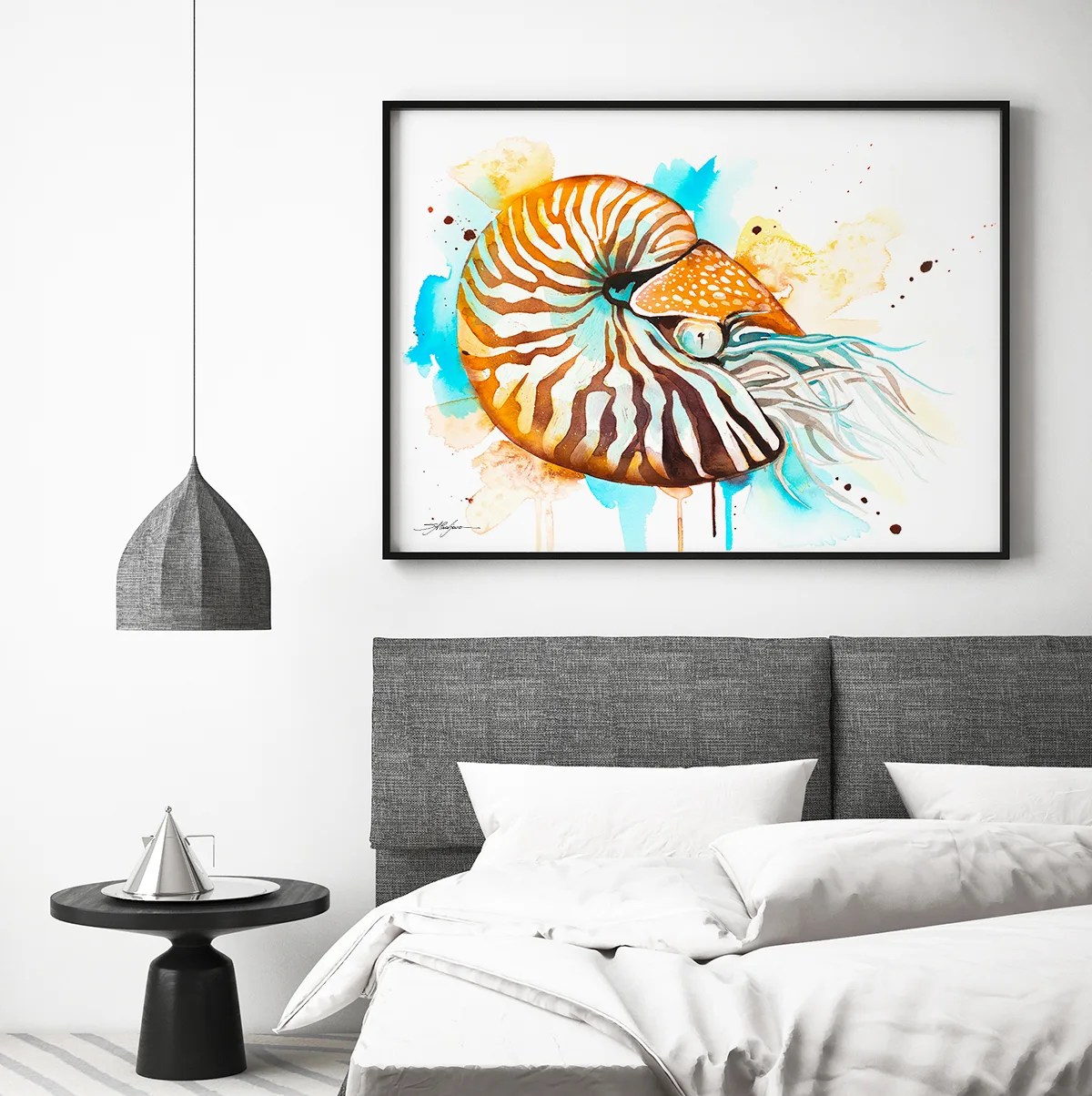 Chambered nautilus watercolor painting print by Slaveika Aladjova, art, animal, illustration, Sea art, sea life art, home decor, Wall art