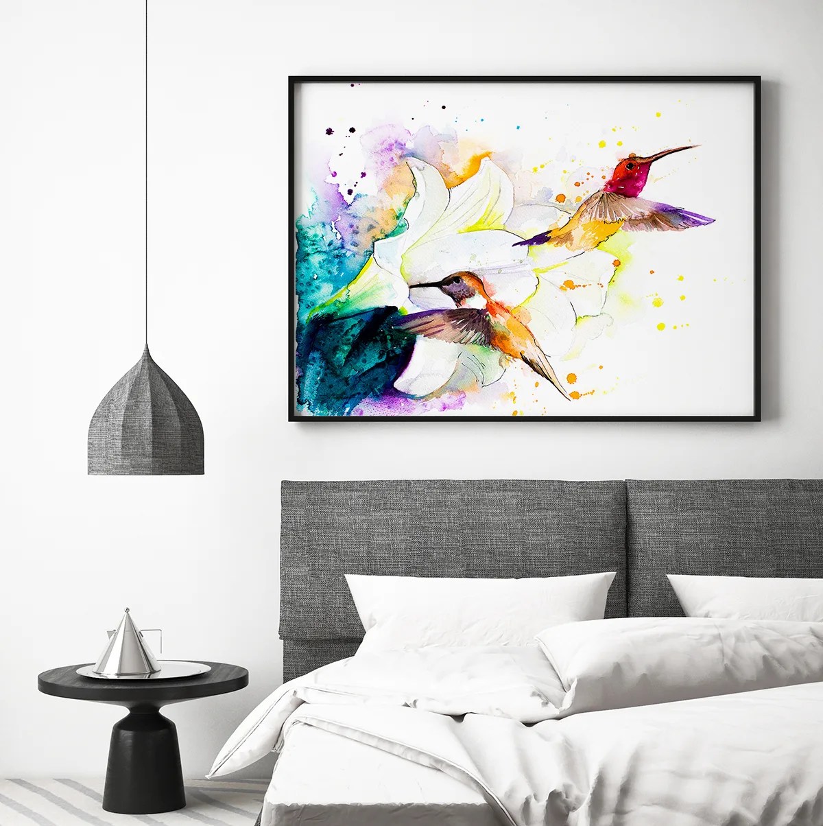 Hummingbirds watercolor painting print by Slaveika Aladjova, art, animal, illustration, bird, home decor, wall art, gift, portrait, Flower
