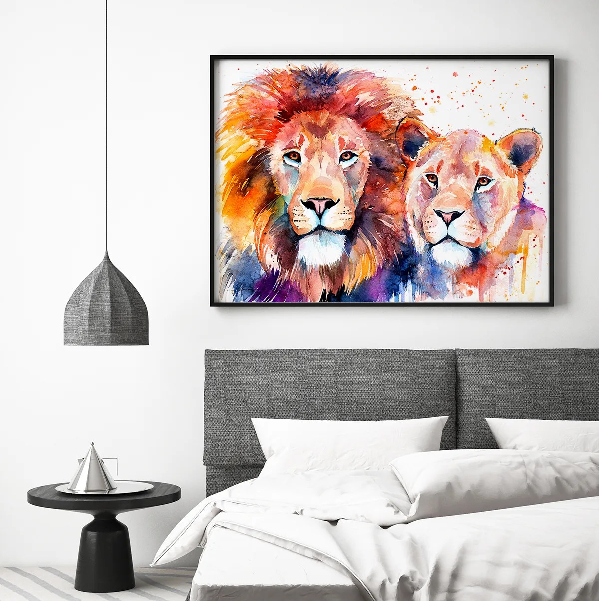 Lion Lioness Love watercolor painting print by Slaveika Aladjova, art, animal, illustration, home decor, Nursery, gift, Wildlife, wall art,