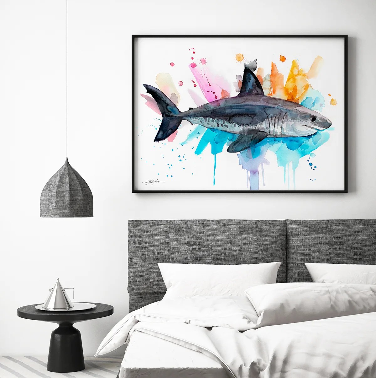 Salmon shark watercolor painting, limited edition art print by Slaveika Aladjova, view 3