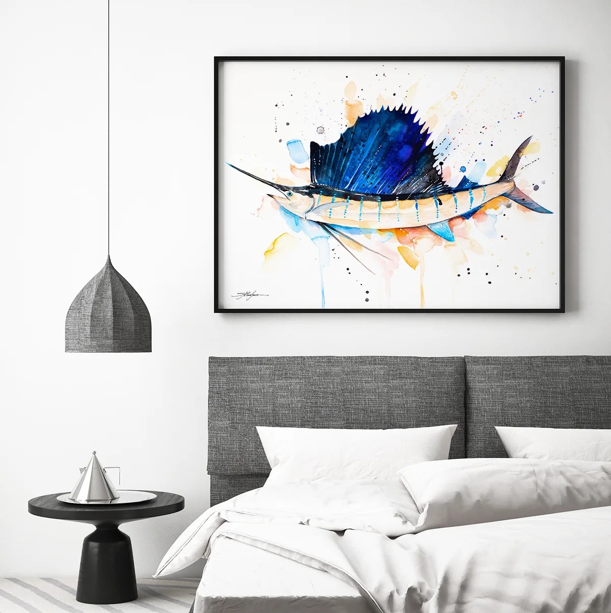 Atlantic sailfish watercolor painting print by Slaveika Aladjova, art, animal, illustration, Sea art, sea life art, home decor, Wall art
