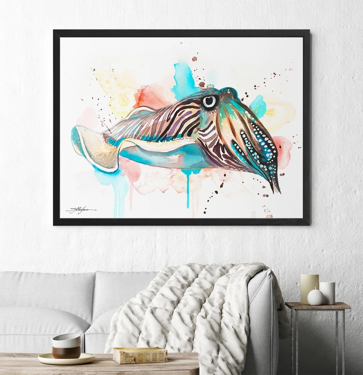 Cuttlefish watercolor painting, limited edition art print by Slaveika Aladjova, view 4