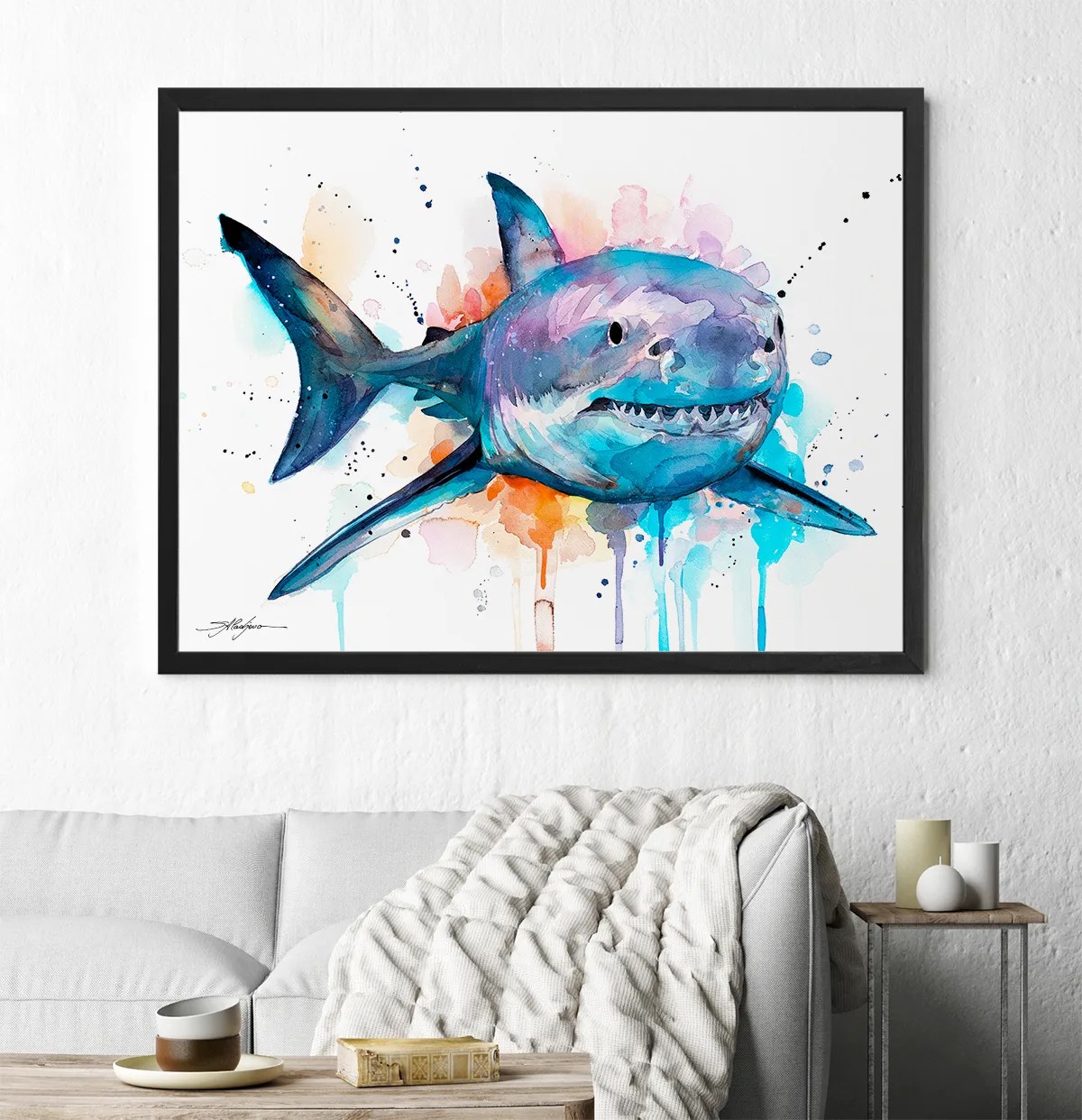 Great white shark watercolor painting, limited edition art print by Slaveika Aladjova, view 3