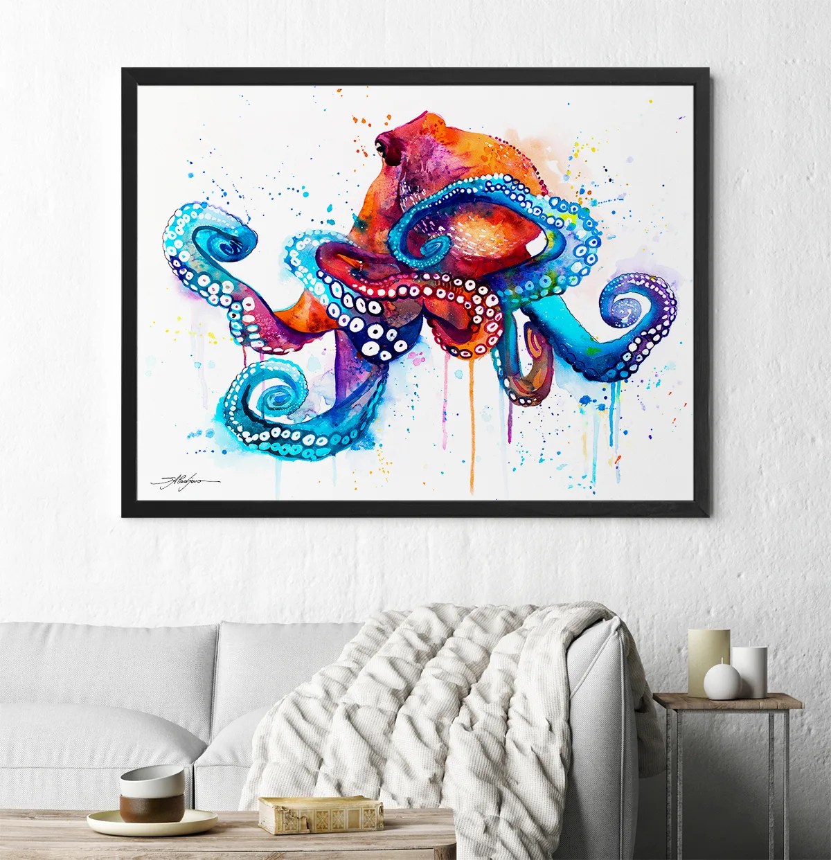 Octopus watercolor painting print by Slaveika Aladjova, art, animal, illustration, Sea art, sea life art, home decor, extra large print