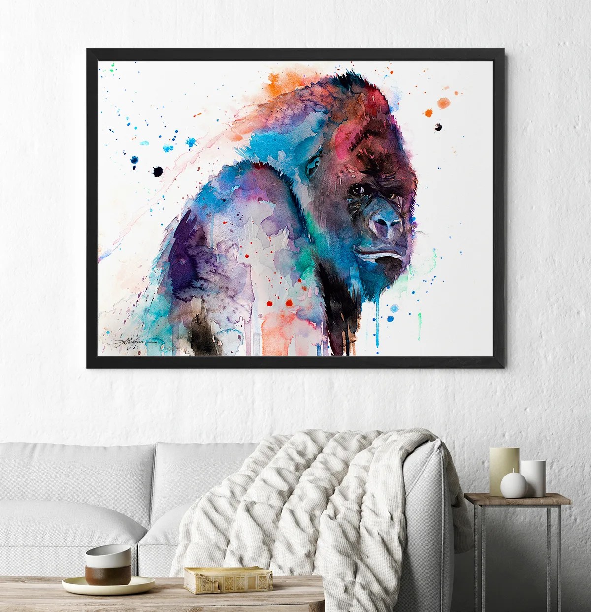 Western gorilla watercolor painting, limited edition art print by Slaveika Aladjova, view 3