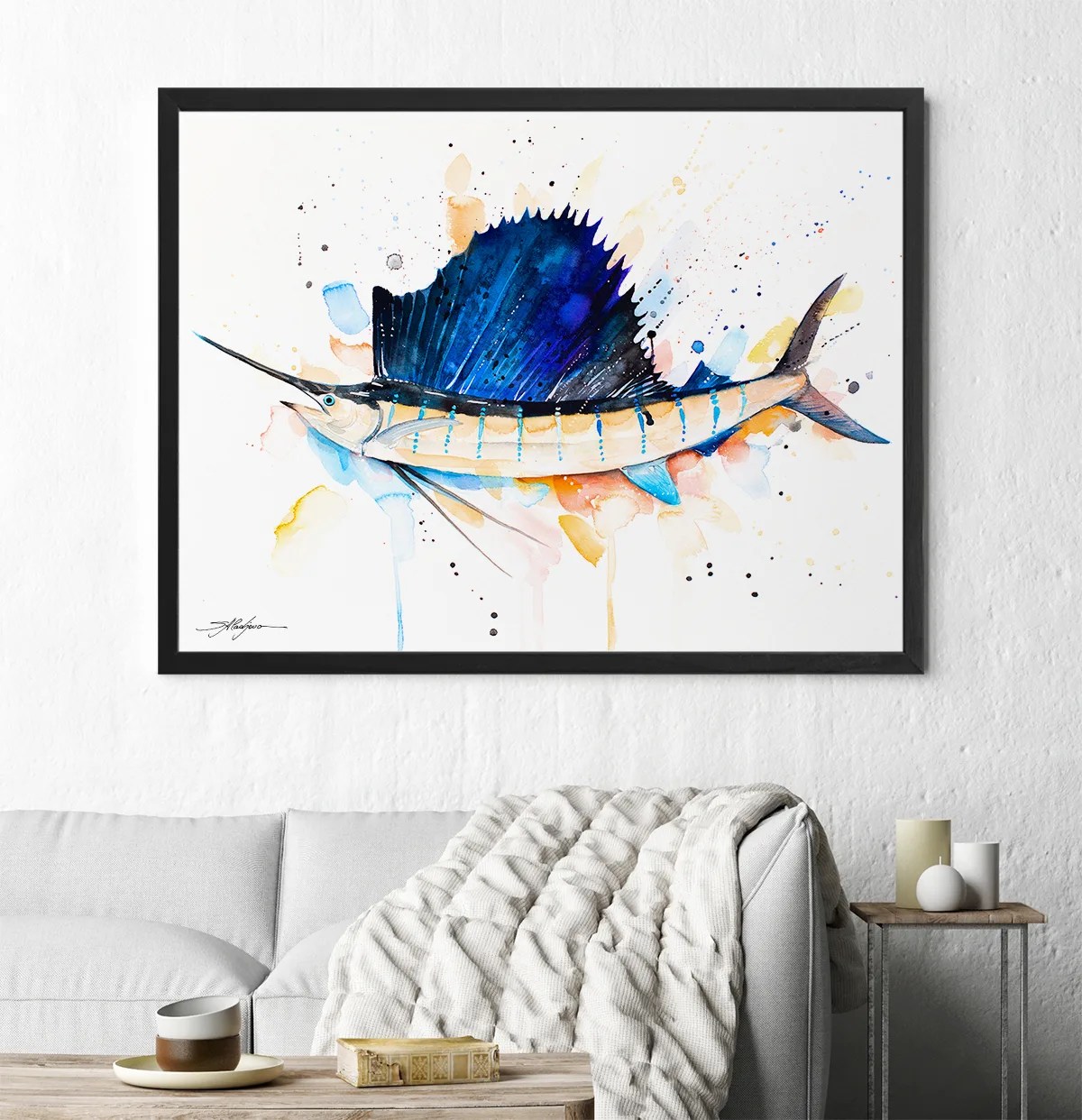 Atlantic sailfish watercolor painting print by Slaveika Aladjova, art, animal, illustration, Sea art, sea life art, home decor, Wall art