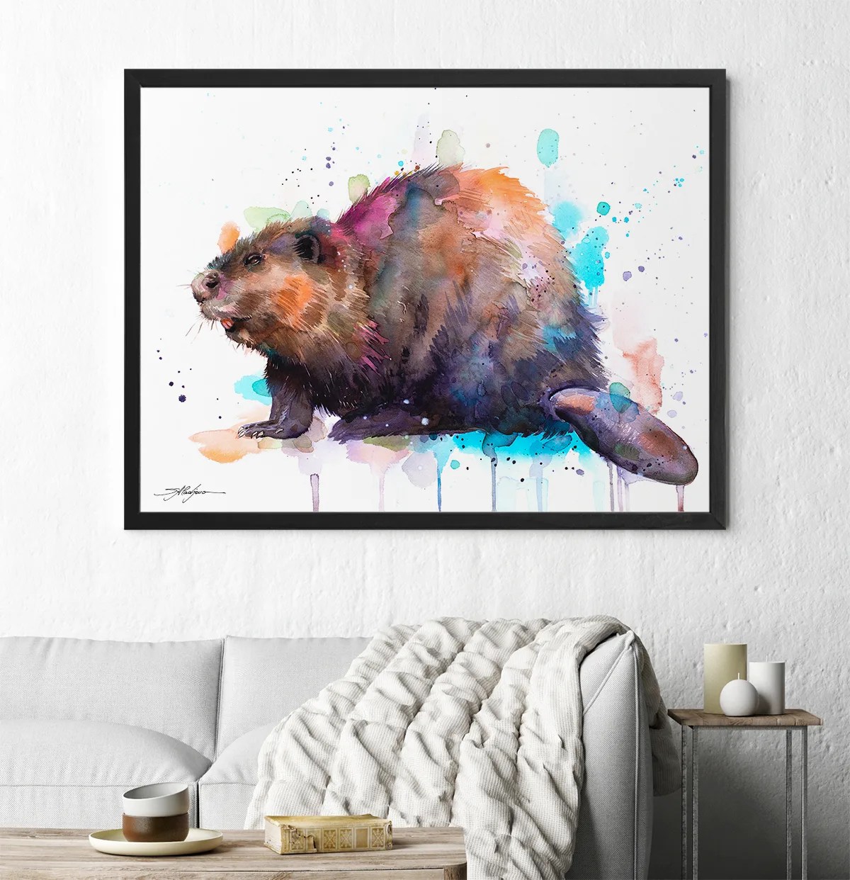 Beaver watercolor painting, limited edition art print by Slaveika Aladjova, view 4