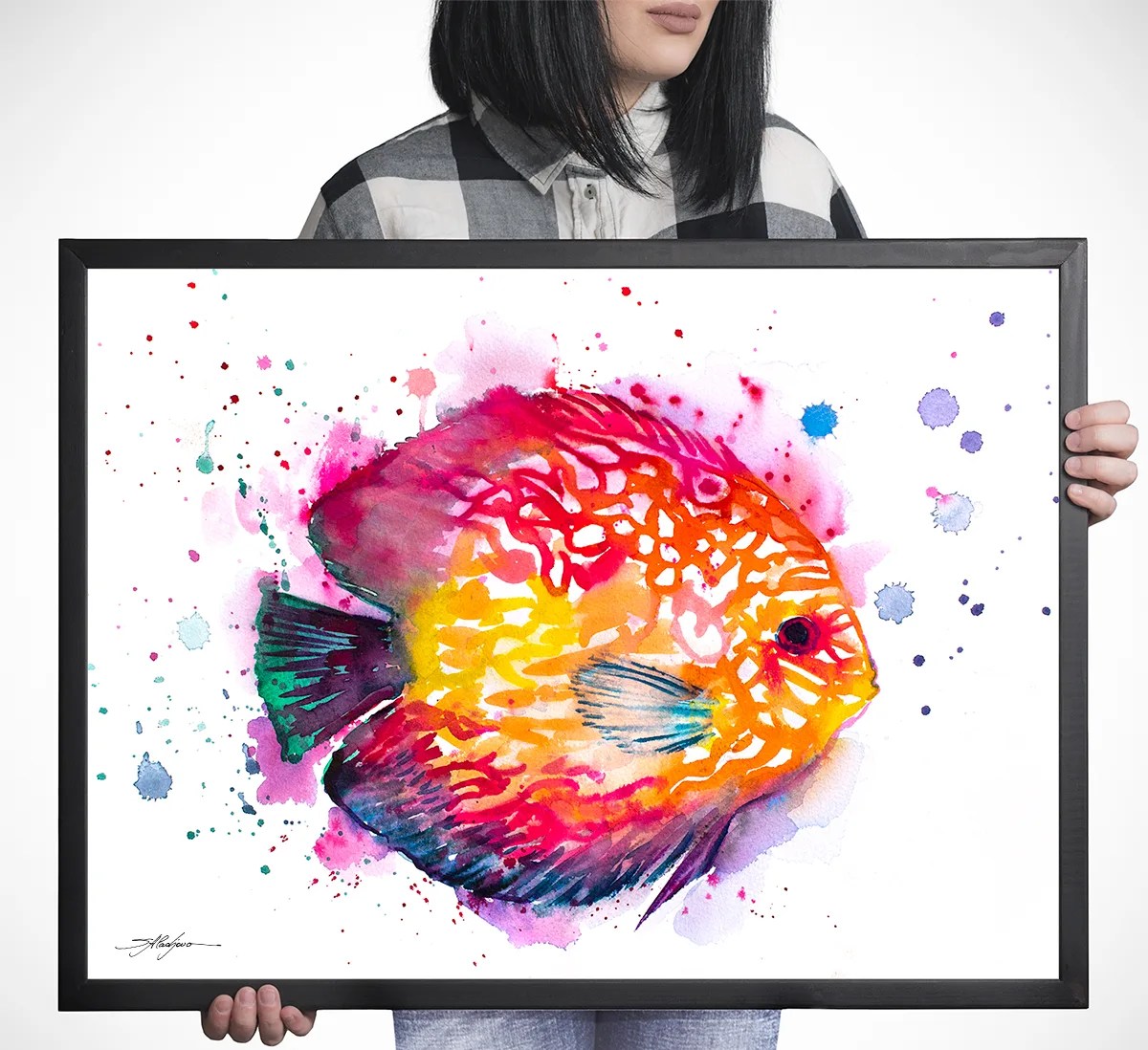 Discus fish watercolor painting, limited edition art print by Slaveika Aladjova, view 3