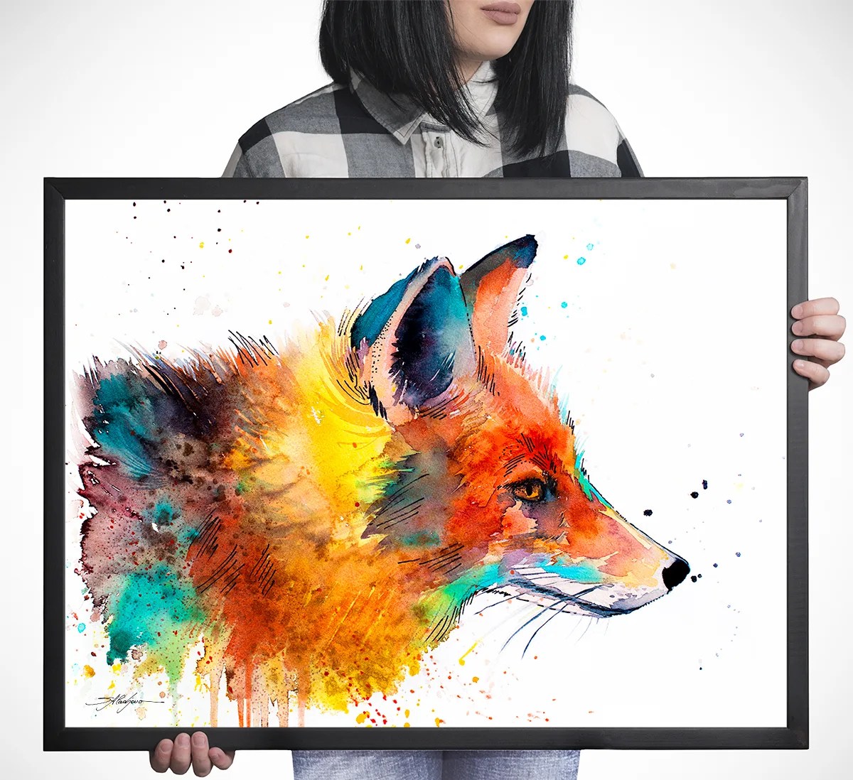 Red fox watercolor painting, limited edition art print by Slaveika Aladjova, view 3