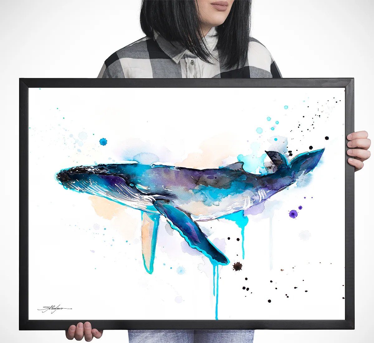 Humpback whale watercolor painting print by Slaveika Aladjova, art, animal,