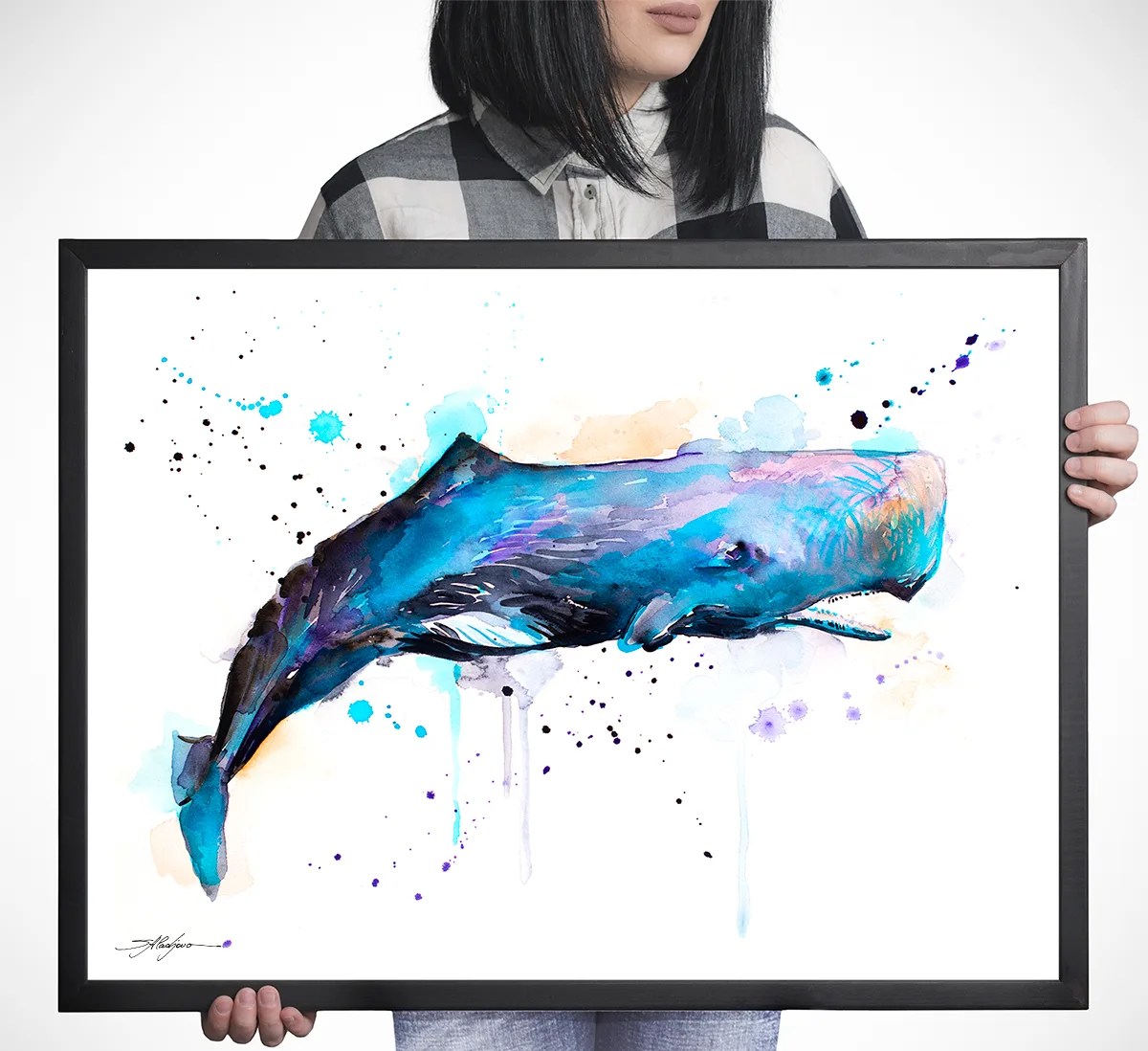 Sperm whale watercolor painting, limited edition art print by Slaveika Aladjova, view 3