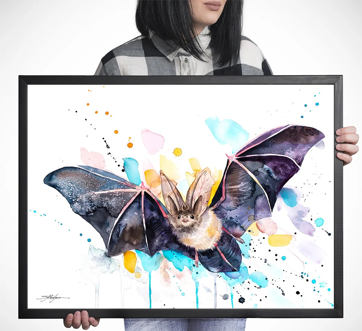 Townsend's big-eared bat watercolor painting print by Slaveika Aladjova