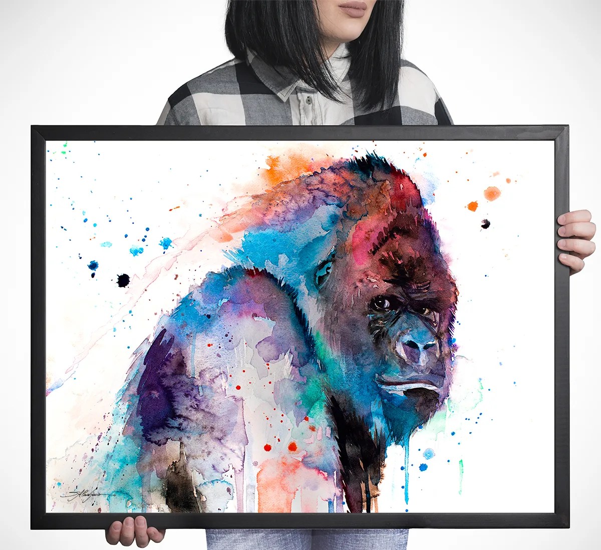 Western gorilla watercolor painting, limited edition art print by Slaveika Aladjova, view 4