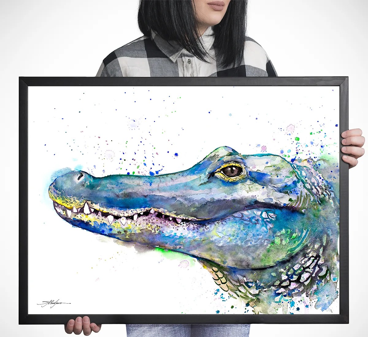 Crocodile watercolor painting, limited edition art print by Slaveika Aladjova, view 3