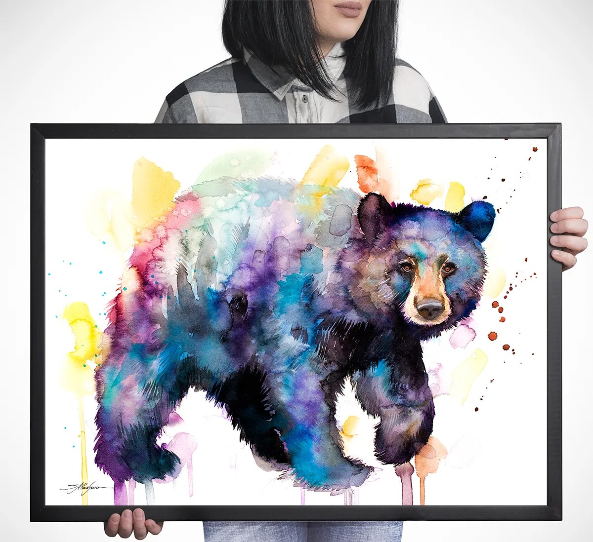 American black bear watercolor painting, limited edition art print by Slaveika Aladjova, view 3