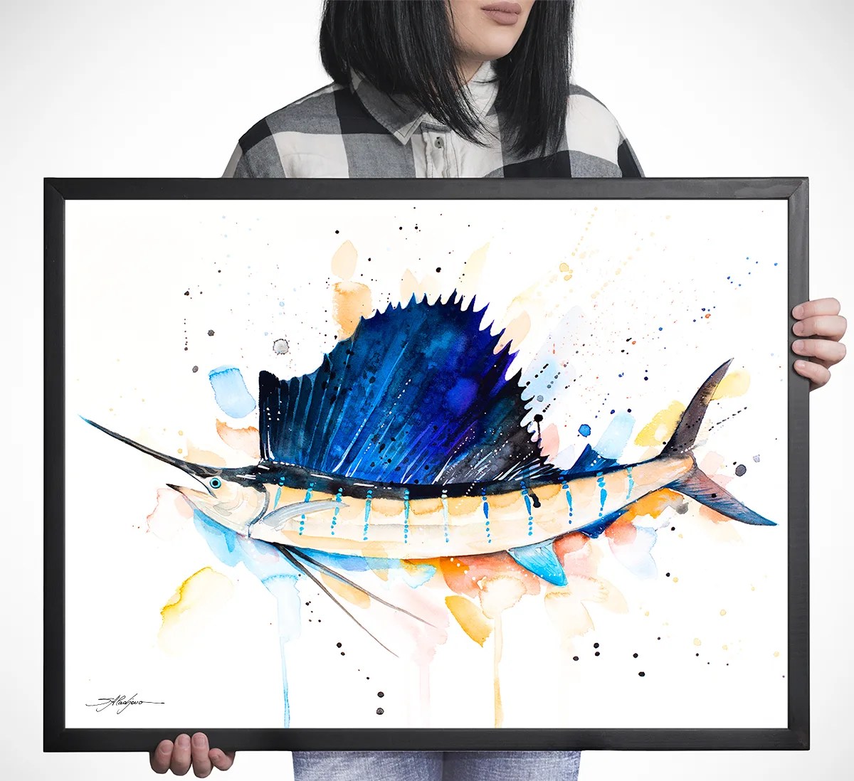 Atlantic sailfish watercolor painting print by Slaveika Aladjova, art, animal, illustration, Sea art, sea life art, home decor, Wall art