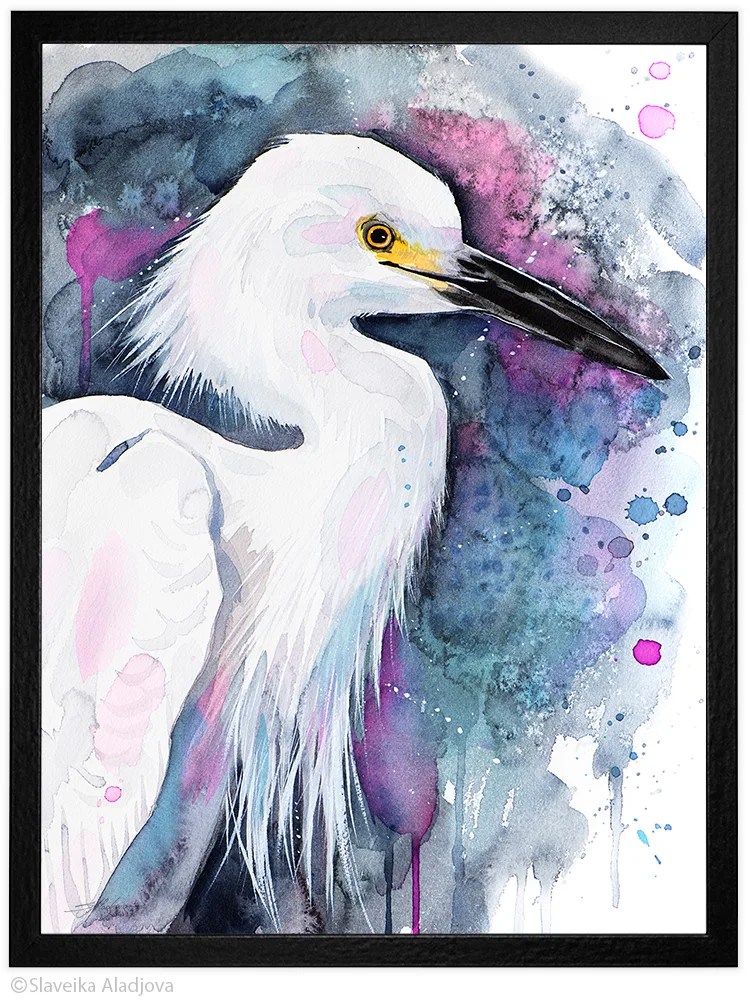 Snowy egret watercolor painting print by Slaveika Aladjova