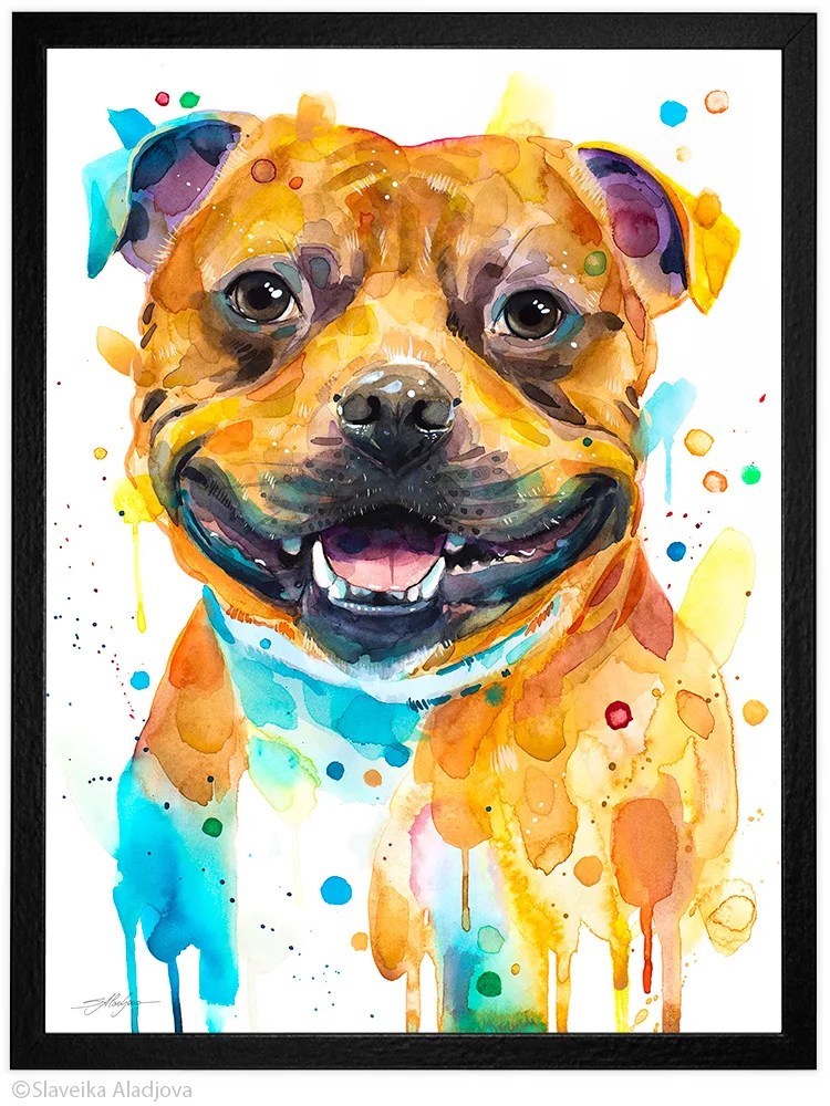 Staffordshire Bull Terrier, dog watercolor painting print by Slaveika Aladjova