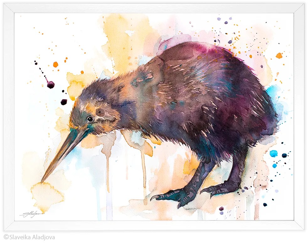 Kiwi watercolor painting print by Slaveika Aladjova, extra large canvas, art, animal, illustration, home decor, Wildlife, Contemporary,