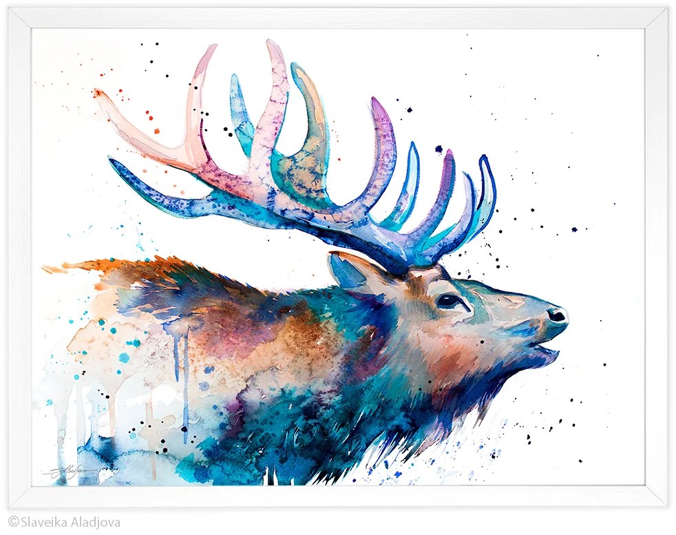 Red deer stag watercolor painting, limited edition art print by Slaveika Aladjova, view 4