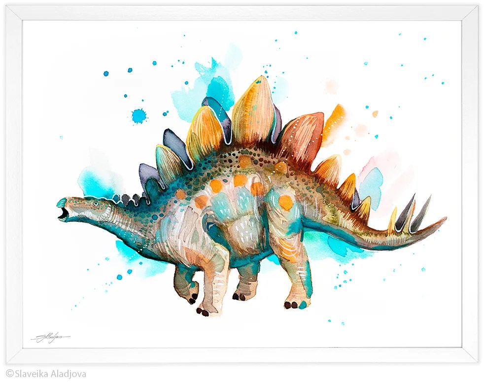 Stegosaurus watercolor painting, limited edition art print by Slaveika Aladjova, view 4