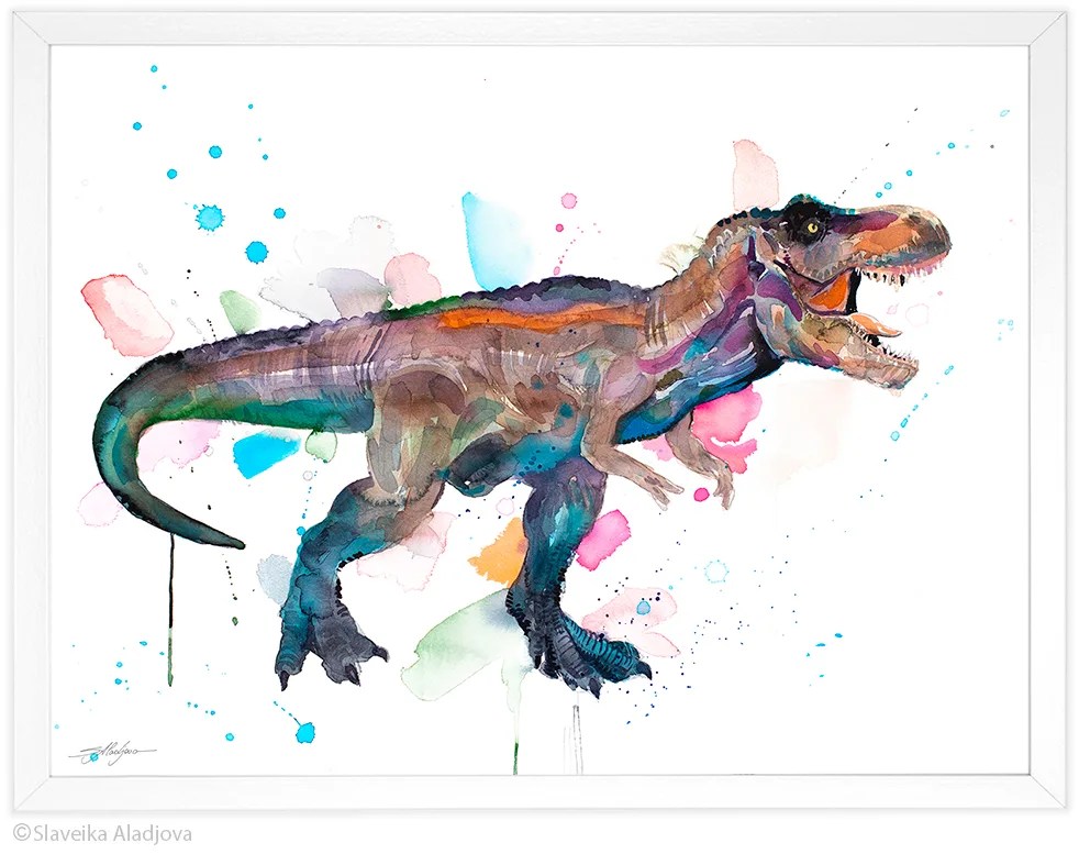 Tyrannosaurus rex watercolor painting, limited edition art print by Slaveika Aladjova, view 4