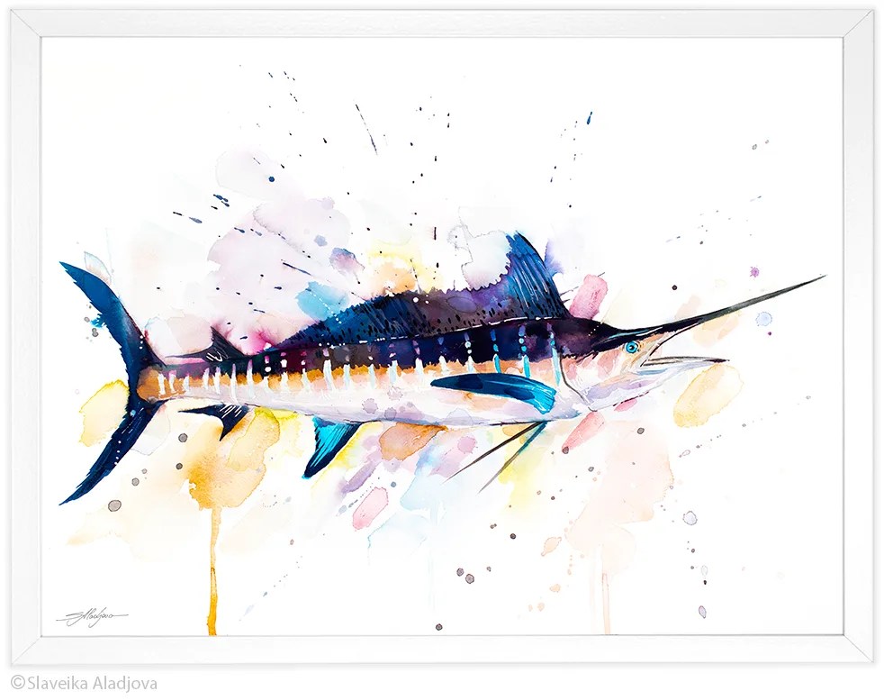 Atlantic blue marlin watercolor painting, limited edition art print by Slaveika Aladjova, view 4