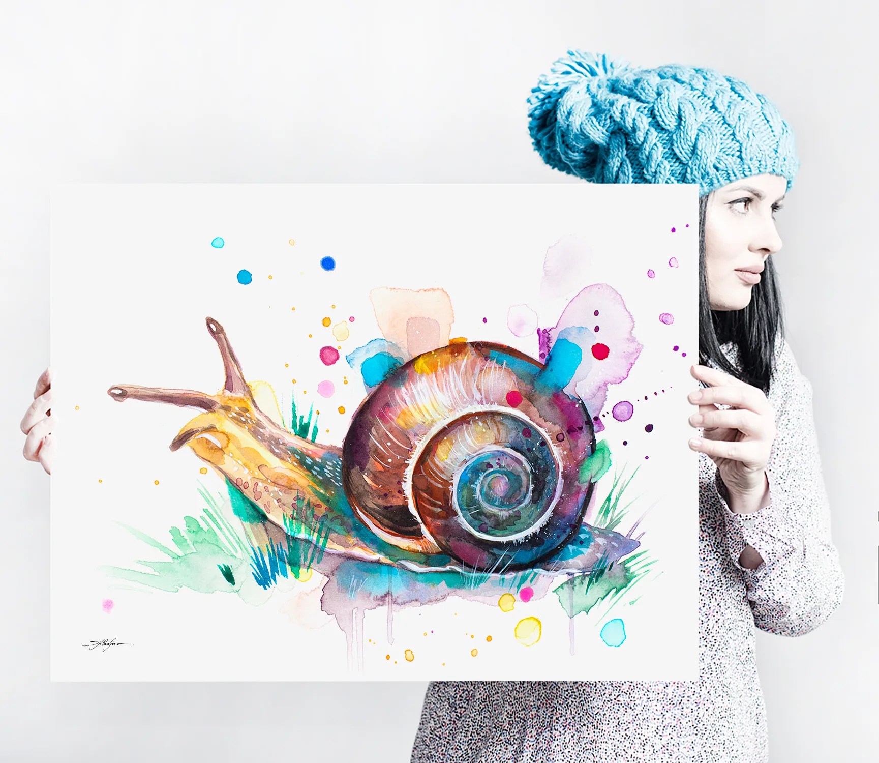 Snail watercolor painting, limited edition art print by Slaveika Aladjova, view 4