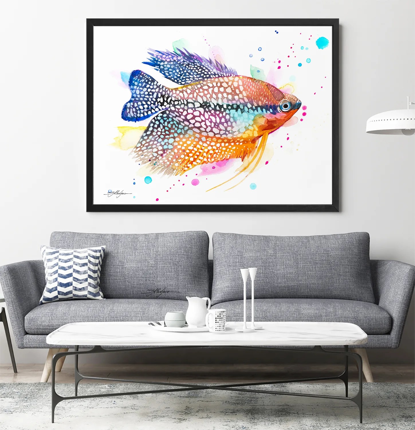Pearl gourami watercolor painting print by Slaveika Aladjova