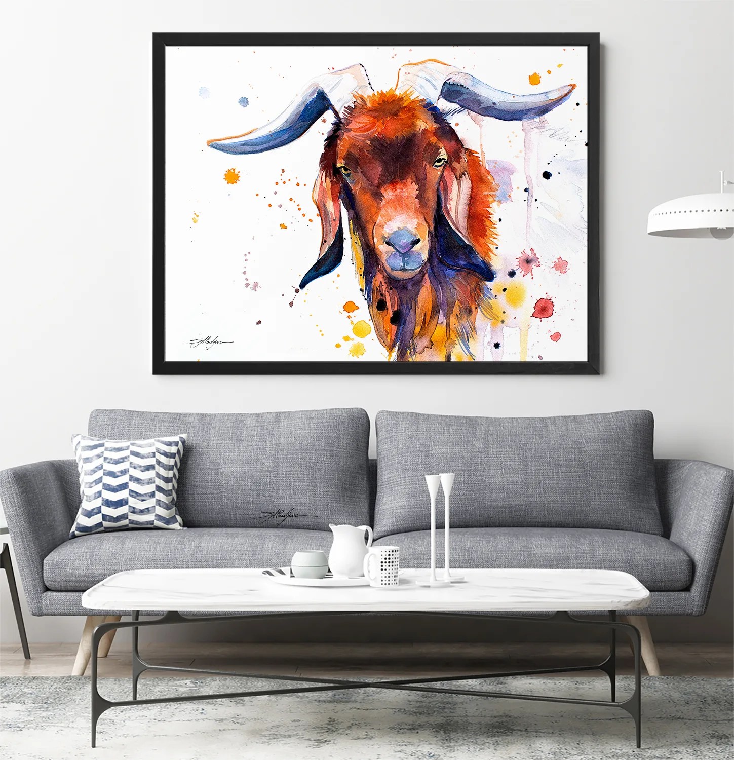 Red goat watercolor painting print by Slaveika Aladjova