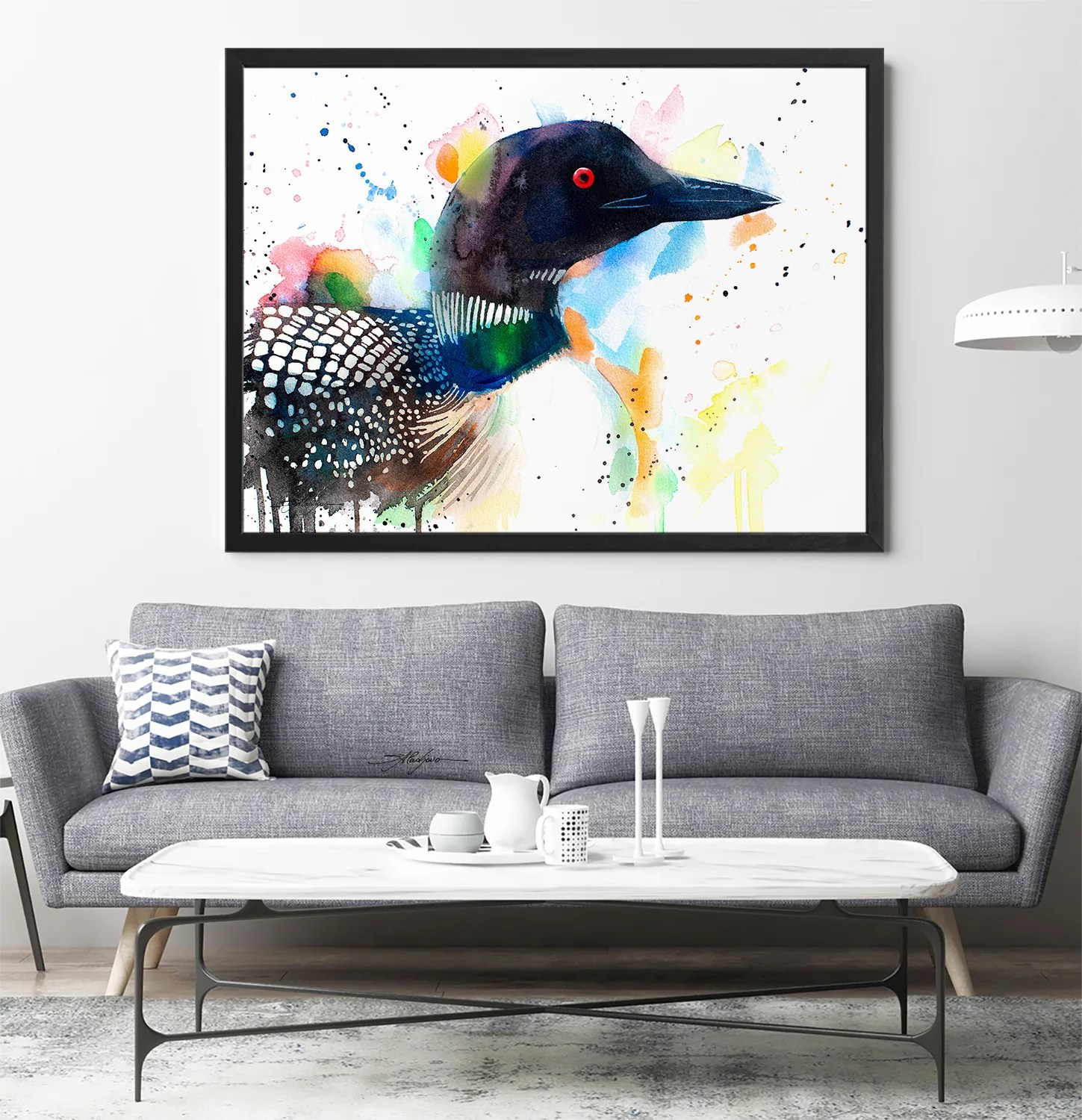 Common loon, Great northern diver watercolor painting print by Slaveika Aladjova, art, animal, illustration, bird, home decor, wall art,