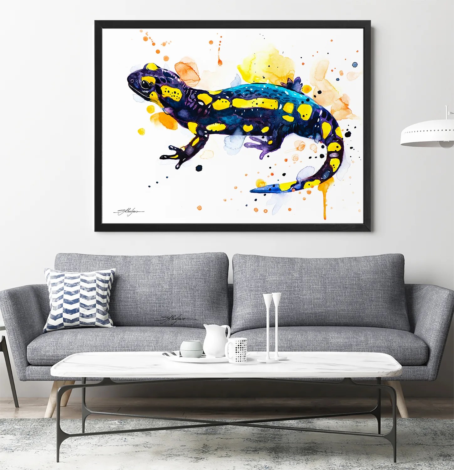 Fire salamander watercolor painting, limited edition art print by Slaveika Aladjova, view 3