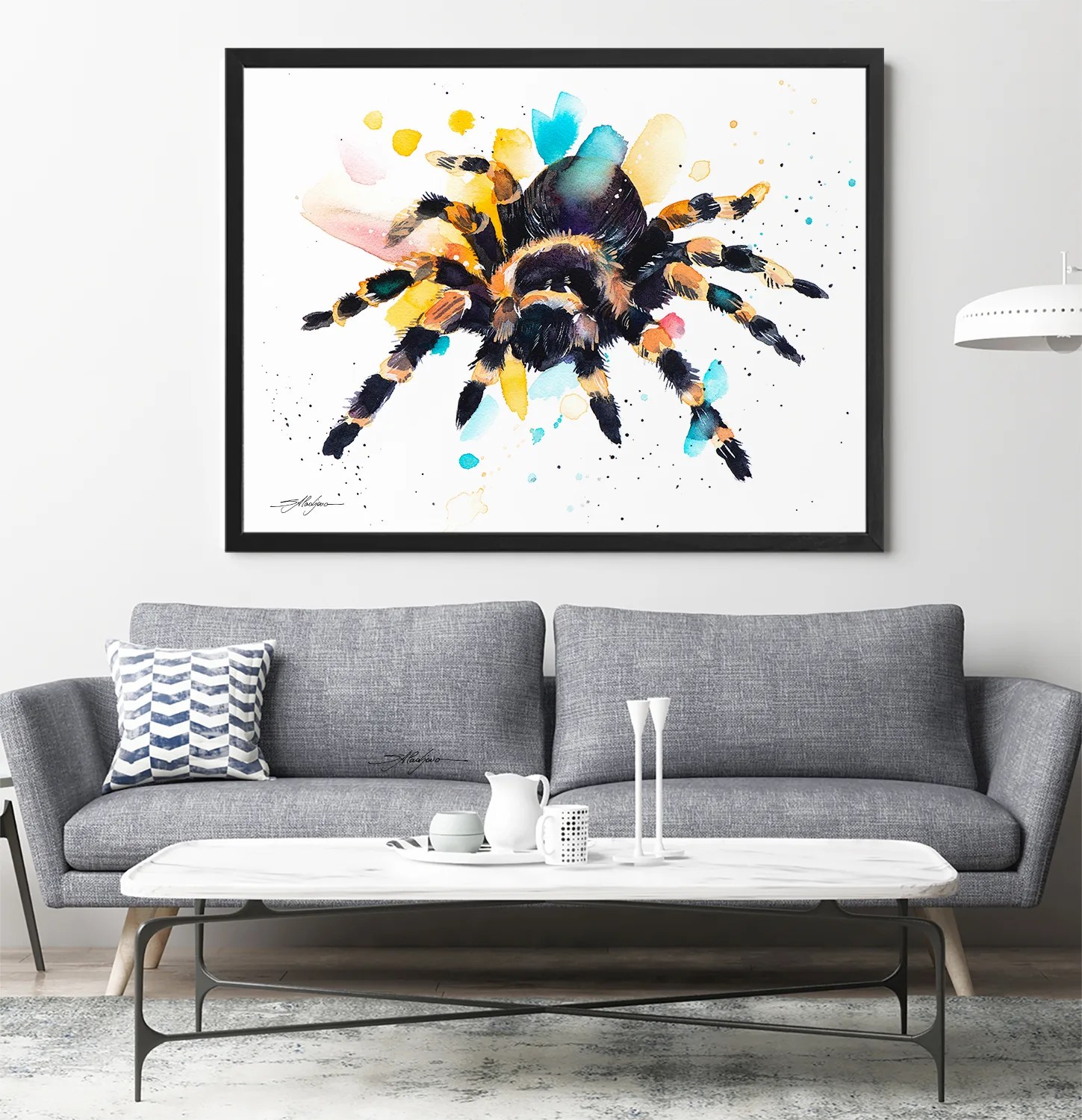 Mexican Red Knee Tarantula watercolor painting print by Slaveika Aladjova, animal, illustration,