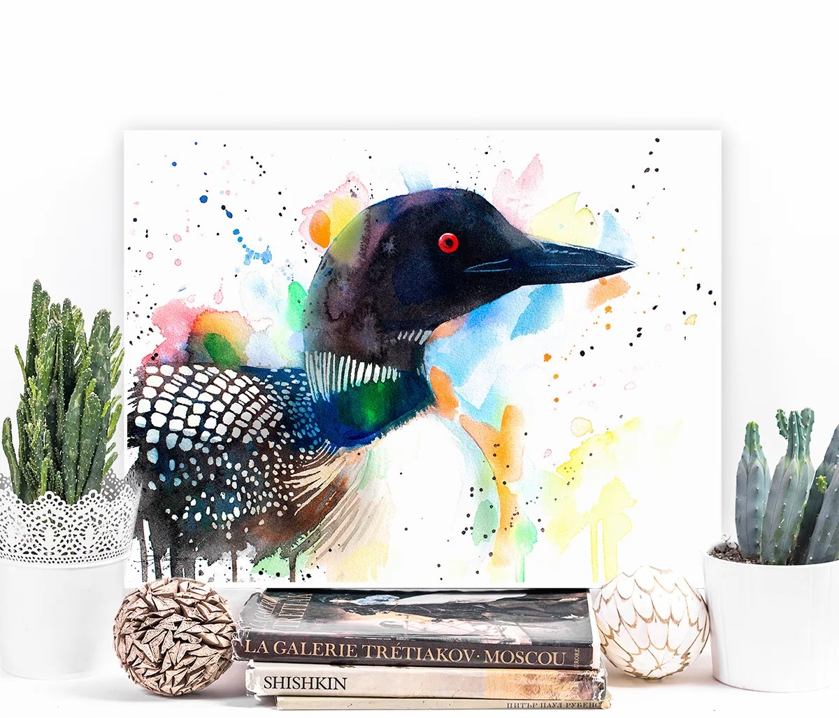 Common loon, Great northern diver watercolor painting print by Slaveika Aladjova, art, animal, illustration, bird, home decor, wall art,