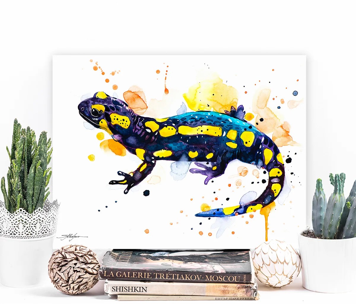 Fire salamander watercolor painting, limited edition art print by Slaveika Aladjova, view 4
