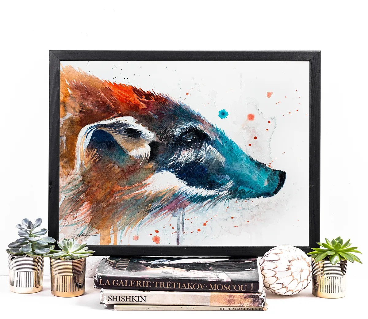 Red river hog watercolor painting, limited edition art print by Slaveika Aladjova, view 3