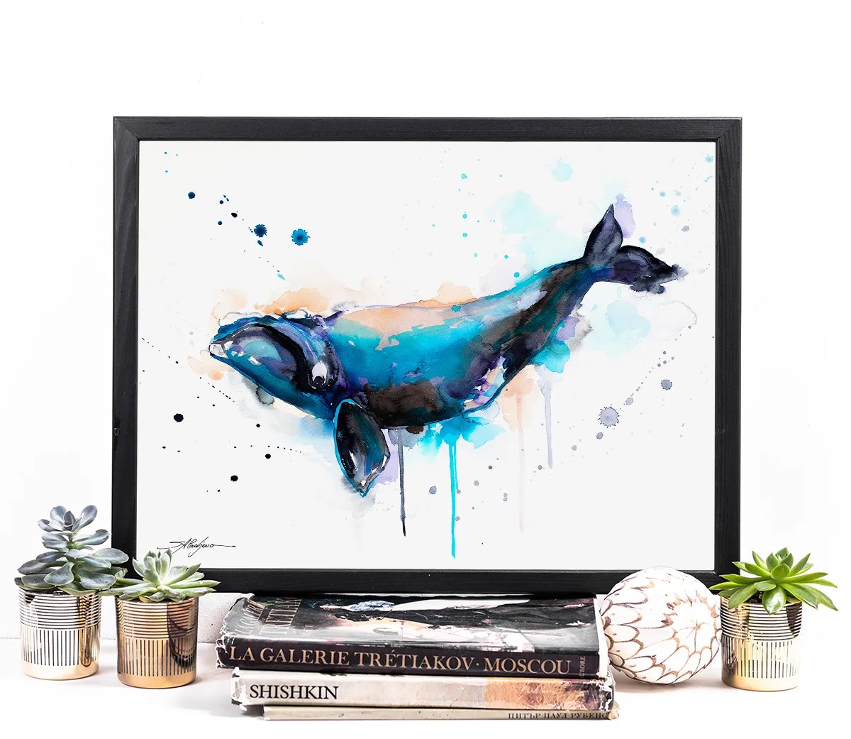 North Atlantic right whale watercolor painting, limited edition art print by Slaveika Aladjova, view 3