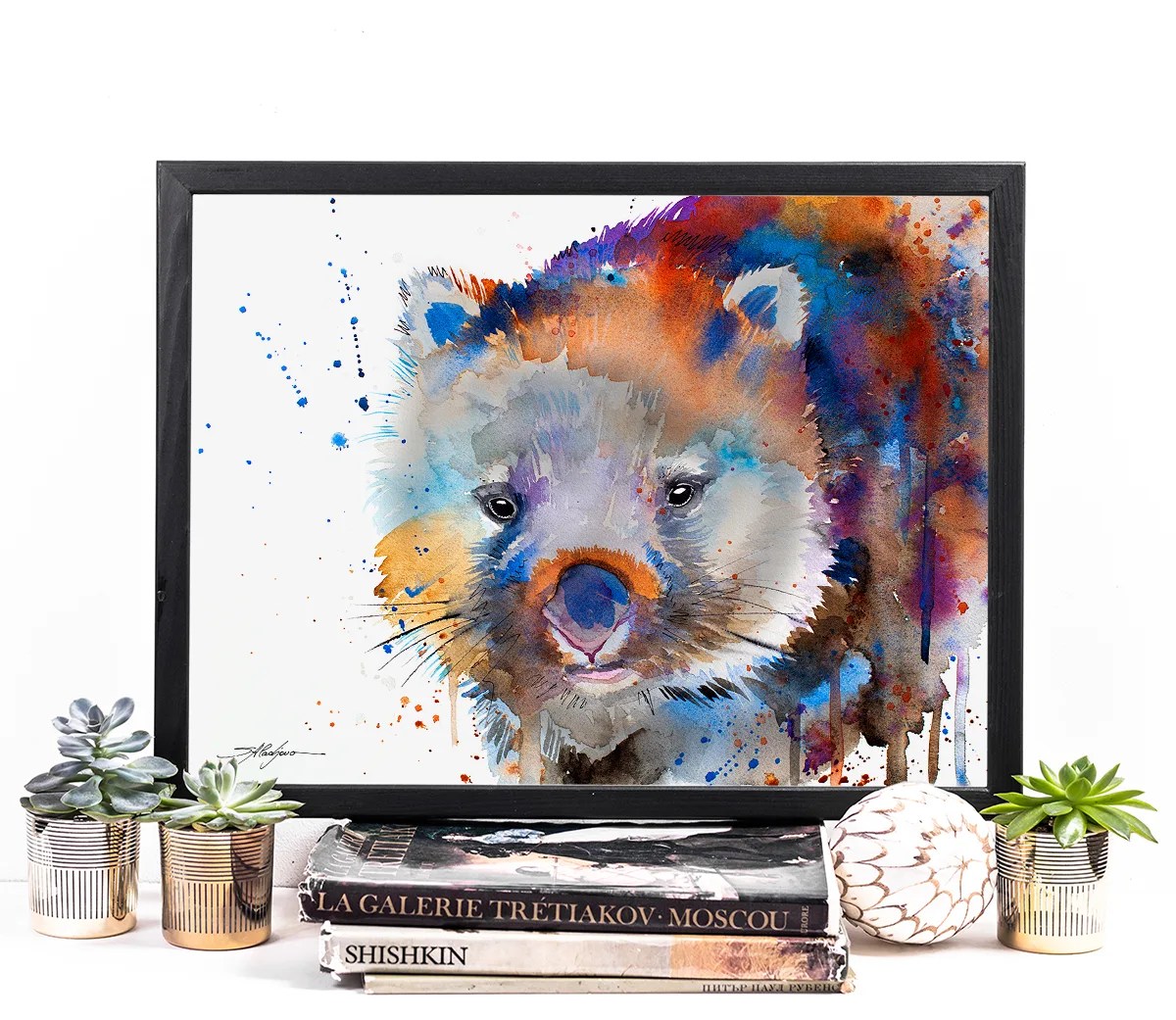 Wombat watercolor painting, limited edition art print by Slaveika Aladjova, view 3