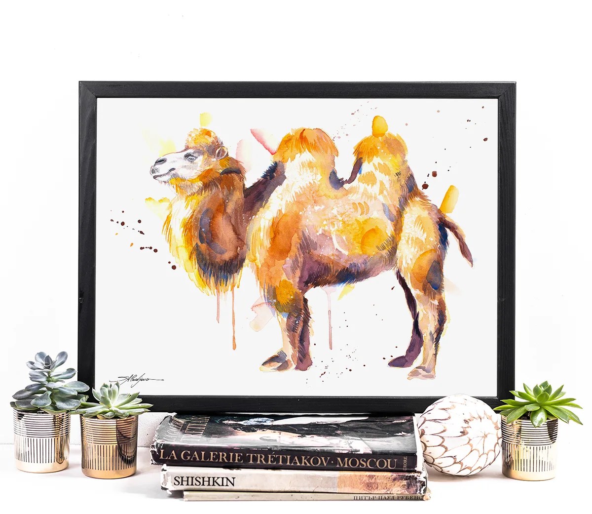 Camel watercolor painting, limited edition art print by Slaveika Aladjova, view 3