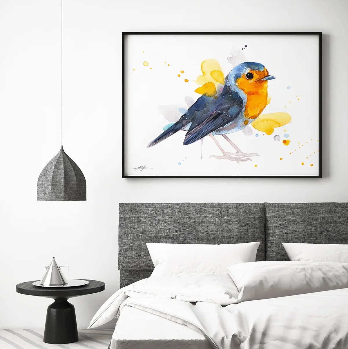 European robin watercolor painting print by Slaveika Aladjova, animal art, illustration, bird, home decor, wall art, portrait, boho poster
