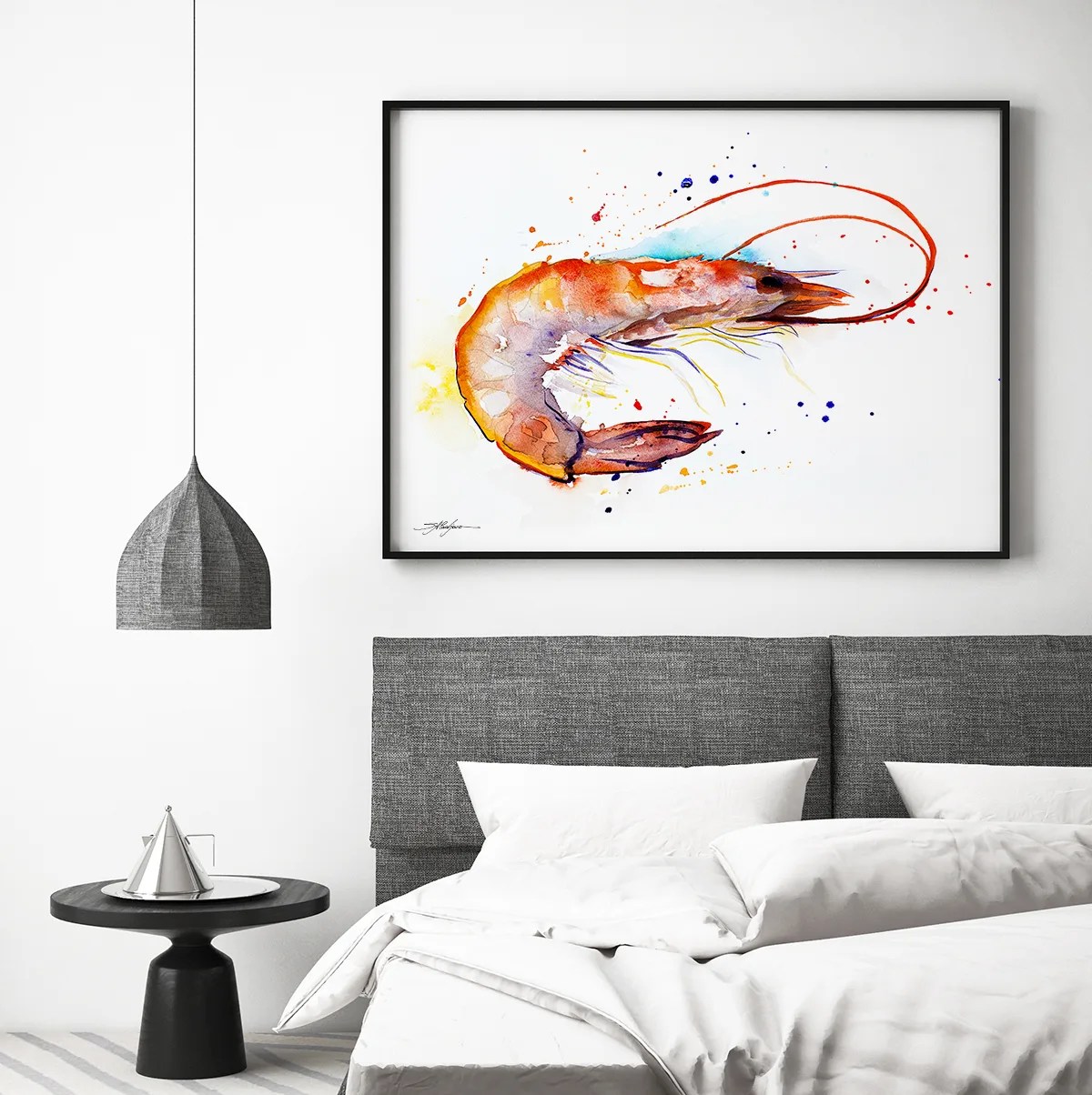 Shrimp watercolor painting, limited edition art print by Slaveika Aladjova, view 3